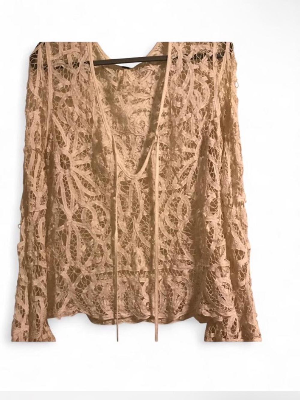 Vintage Free People Crochet Tie-Front Lace Top in ivory - Picture 6 of 6